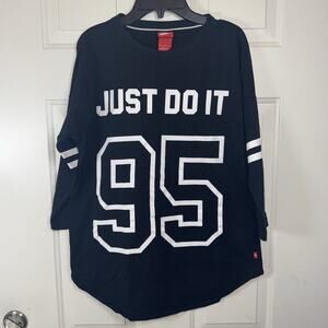 VINTAGE NIKE Just Do It 95 Black White Oversized T-Shirt Womens Size Medium